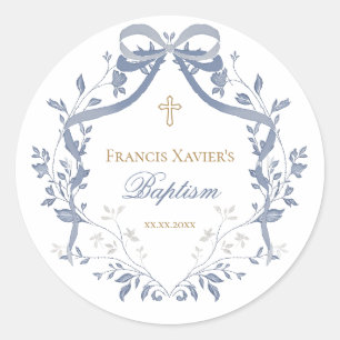 Doop elegante blauwe strik ronde sticker