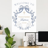 Doop elegante blauwe strik welkomstbord poster (Thuiskantoor)