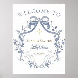 Doop elegante blauwe strik welkomstbord poster