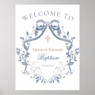 Doop elegante blauwe strik welkomstbord poster