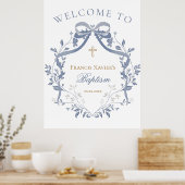 Doop elegante blauwe strik welkomstbord poster (Keuken)