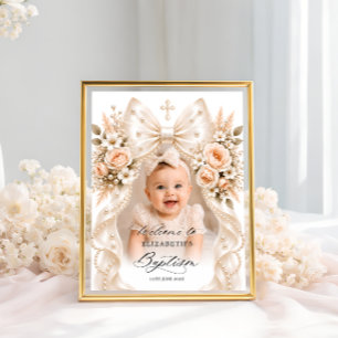 Doop Elegante Bloemboog en Parel Foto Welkom Poster