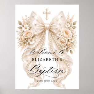 Doop Elegante Bloemboog en Parel Welkom Poster