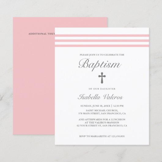 DOOP Elegante gestreepte pastel roze kruis Budget (Voorkant / Achterkant)