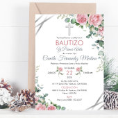 Doop en 1e verjaardag In Spaanse roze rozen Kaart