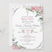 Doop en 1e verjaardag In Spaanse roze rozen Kaart (Voorkant)