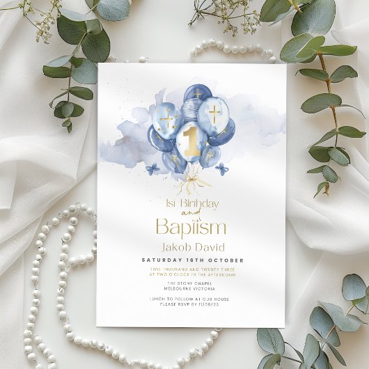 Doop en 1e verjaardag Marine Ballon Uitnodiging