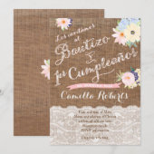 Doop en 1e verjaardag, uitnodigingen voor meisje (Voorkant / Achterkant)