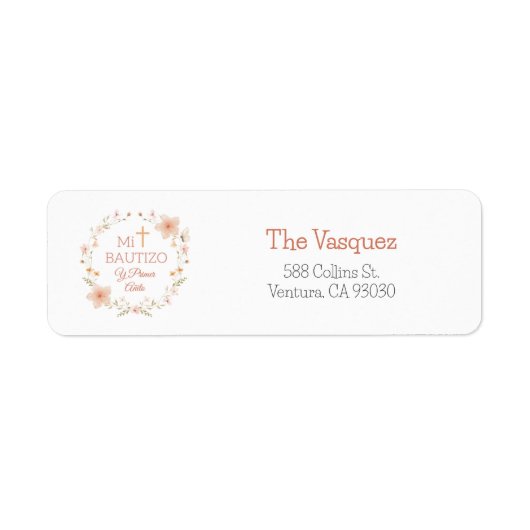 Doop en Eerste Jaar Verjaardag Schattige Roze Bloe Etiket (Voorkant)