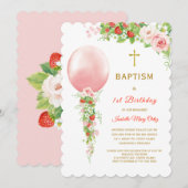 Doop en Eerste Verjaardag Aardbei Kaart (Voorkant / Achterkant)