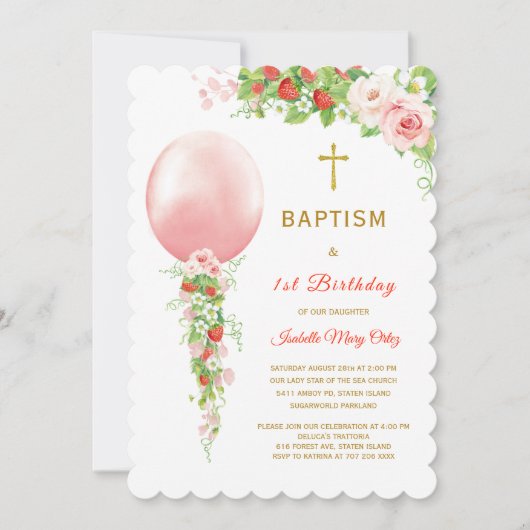 Doop en Eerste Verjaardag Aardbei Kaart (Voorkant)