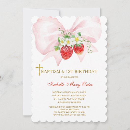 Doop en Eerste Verjaardag Aardbei Kaart (Voorkant)