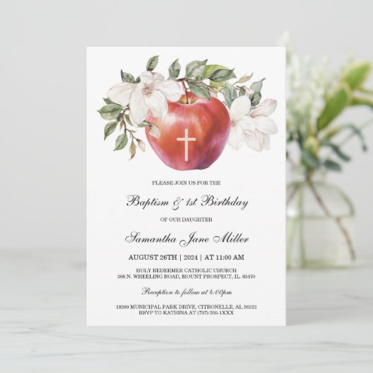 Doop en Eerste Verjaardag Apple Sjabloon Kaart (Staand voorkant)
