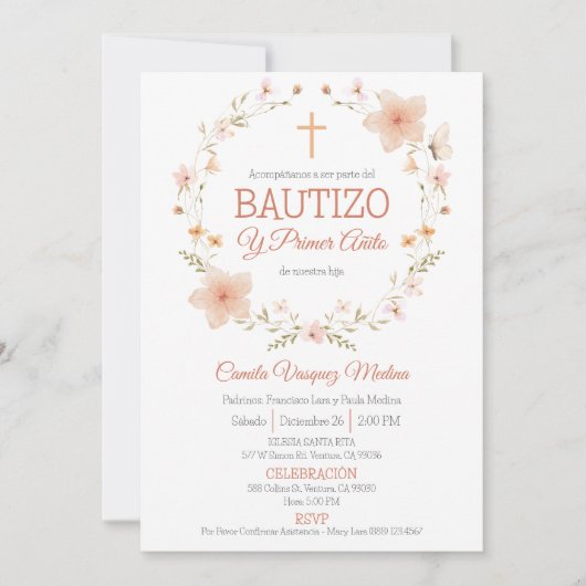 Doop en Eerste Verjaardag Bautizo y Primer Añito Kaart (Voorkant)