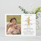 Doop en eerste verjaardag foto kaart (Staand voorkant)