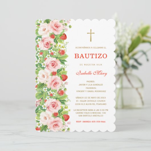 Doop en Eerste Verjaardag Fresa Kaart (Staand voorkant)