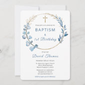 Doop en Eerste Verjaardag Jongen Kaart (Voorkant)