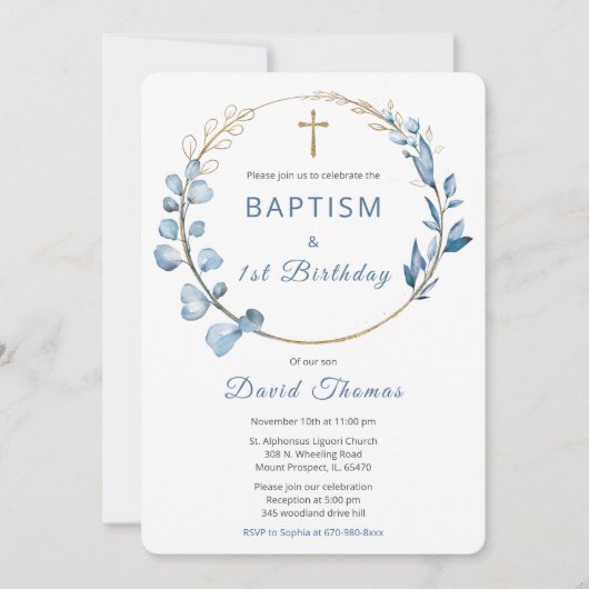 Doop en Eerste Verjaardag Jongen Kaart (Voorkant)