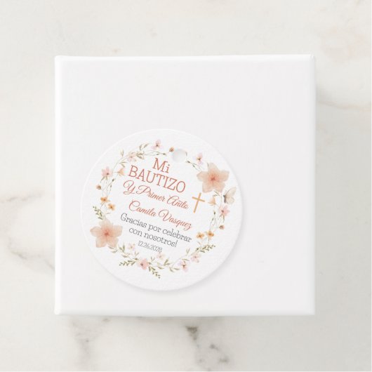 Doop en Eerste Verjaardag Roze Bloemen Bautizo Bedankjes Labels (In situ)