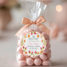 Doop en Eerste Verjaardag Schattige Roze Bloemen Ronde Sticker