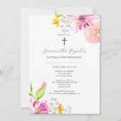 Doop en Eerste Verjaardag Uitnodigingen Roze Bloem (Voorkant)