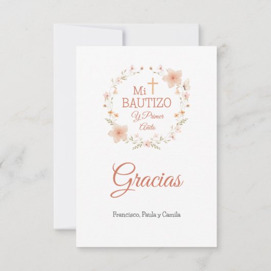 Doop en Eerste Verjaardag Waterverf Roze Bloemen Bedankkaart (Achterkant)