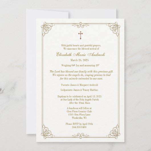 Doop en Geboorteaankondiging Engelen Lelies Goud Kaart (Voorkant)
