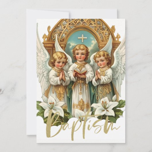 Doop en Geboorteaankondiging Engelen Lelies Goud Kaart (Achterkant)