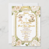 Doop en Verjaardag Rozen Floral Twin Boy Meisje Kaart (Voorkant)