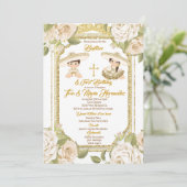 Doop en Verjaardag Rozen Floral Twin Boy Meisje Kaart (Staand voorkant)