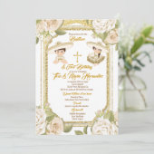 Doop en Verjaardag Wit Bloemen Twin Boy Meisje Kaart (Staand voorkant)