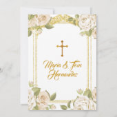 Doop en Verjaardag Wit Bloemen Twin Boy Meisje Kaart (Achterkant)