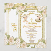 Doop en Verjaardag Wit Bloemen Twin Boy Meisje Kaart (Voorkant / Achterkant)