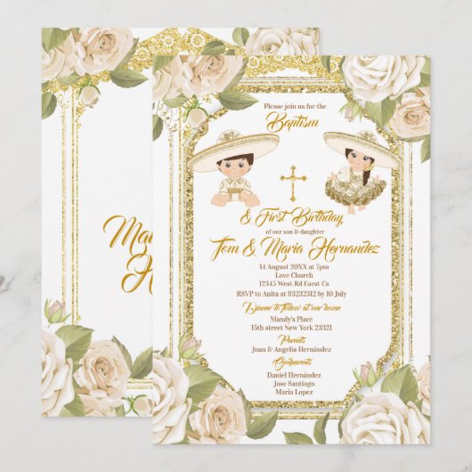 Doop en Verjaardag Wit Bloemen Twin Boy Meisje Kaart (Voorkant / Achterkant)