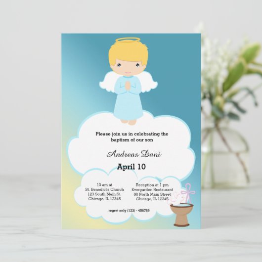Doop Engel jongen Kaart (Staand voorkant)