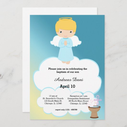 Doop Engel jongen Kaart (Voorkant / Achterkant)