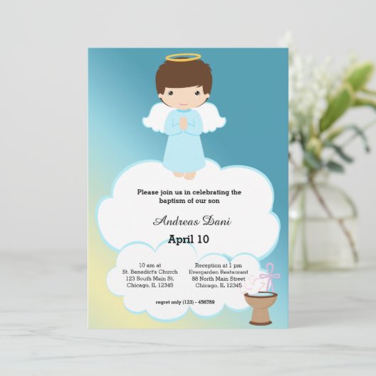 Doop Engel jongen Kaart (Staand voorkant)