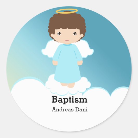 Doop Engel Jongen Ronde Sticker (Voorkant)