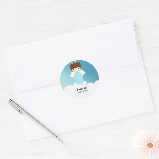 Doop Engel Jongen Ronde Sticker (Envelop)
