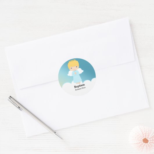 Doop Engel Jongen Ronde Sticker (Envelop)