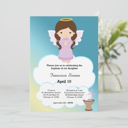 Doop Engel Meisje Kaart (Staand voorkant)