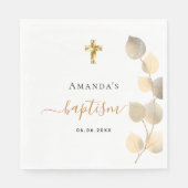 Doop eucalyptus gouden naam servet (Voorkant)