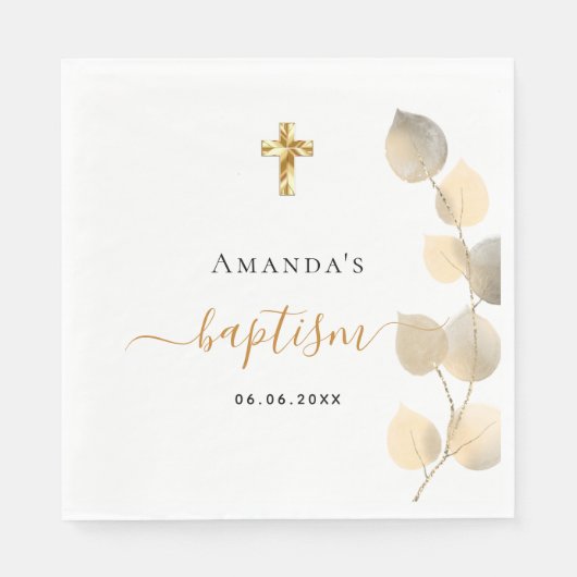 Doop eucalyptus gouden naam servet (Voorkant)