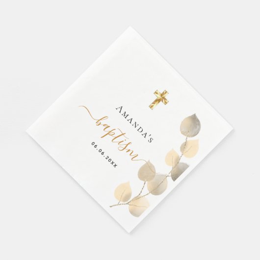 Doop eucalyptus gouden naam servet (Hoek)