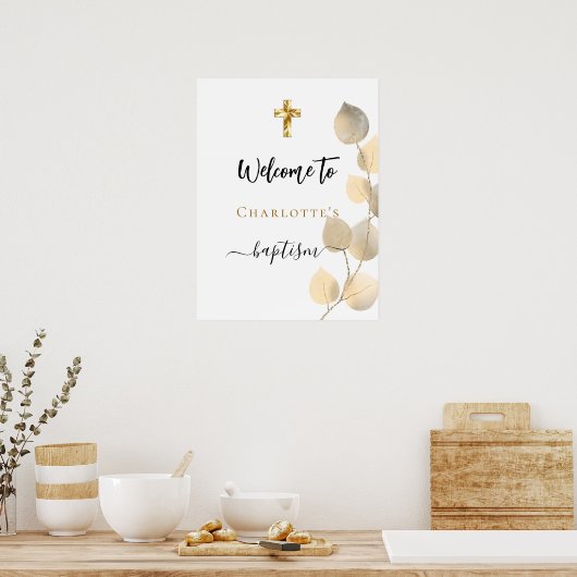 Doop eucalyptus gouden welkom poster (Keuken)