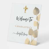 Doop eucalyptus gouden welkom reclamebord met voetstuk (Voorkant)