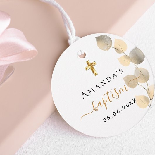 Doop eucalyptus gouden witte kruis bedankjes labels