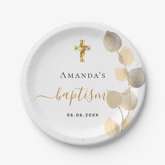 Doop eucalyptus goudwit elegant papieren bordje (Voorkant)