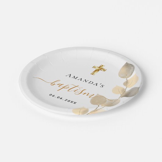 Doop eucalyptus goudwit elegant papieren bordje (Gekanteld)