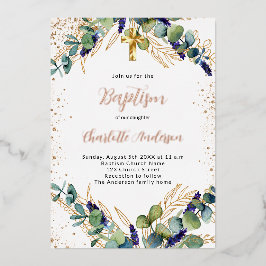 Doop eucalyptus groen goud glitters folie uitnodiging